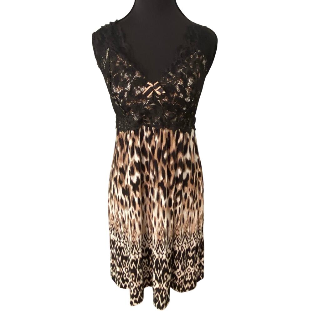 Soma Y2K Club Dress Lace Bust Animal Print Slip Mini Medium Going Out